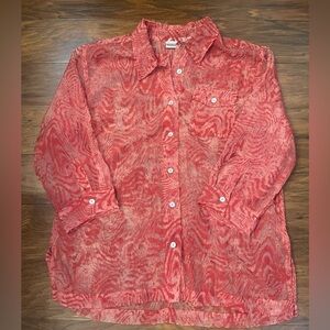 Chicos Red Sheer Button Up Blouse Size 2